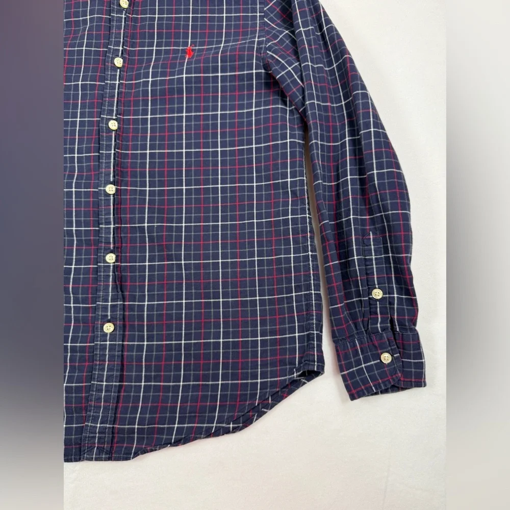RALPH LAUREN Kids Boy’s 100% Cotton Purple Tartan Plaid Casual Button Down Large